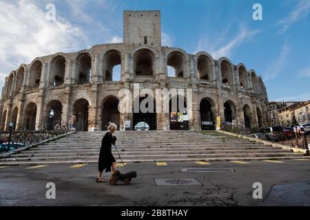 Roman amphitheater knowed as Arenes, Arles (Provence, Occitània, France) Stock Photo