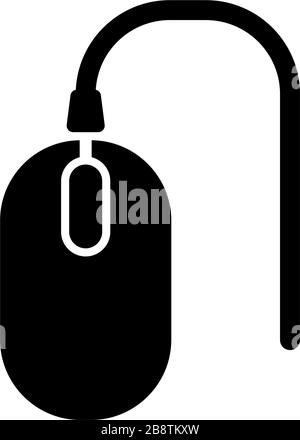 Wired Computer Mouse, Pointing Device. Flat Vector Icon illustration. Simple black symbol on white background. Wired Computer Mouse, Pointing Device sign design template for web and mobile UI element Stock Vector