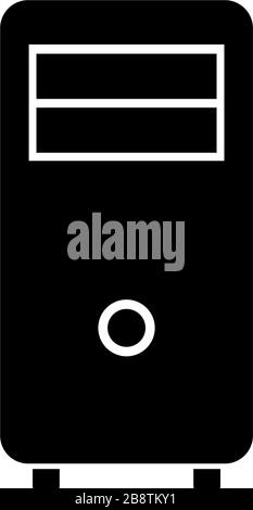 Computer Case Tower, PC System Case. Flat Vector Icon illustration. Simple black symbol on white background. Computer Case Tower, PC System Case sign design template for web and mobile UI element Stock Vector