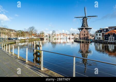De Adriaan is a windmill in Haarlem, Netherlands that burnt down in 1932 and was rebuilt in 2002. The original windmill dates from 1779. Stock Photo