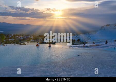 Pamukkale travertines in Denizli, Turkey. Stock Photo