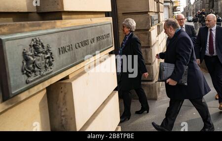 Edinburgh, Scotland, UK. 23 March, 2020.  Alex Salmond arrives at the High Court in Edinburgh on day when verdict will be announced by the jury. Iain Masterton/Alamy Live News Stock Photo
