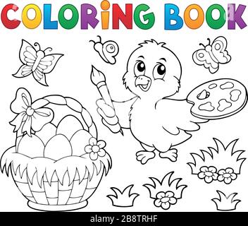 Coloring book Easter theme with chicken - eps10 vector illustration. Stock Vector