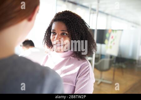 african woman as trainee or trainee in conversation for equality and career Stock Photo