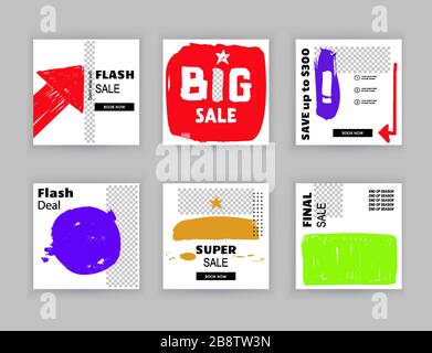 Business banners. Social Media Design. Template vector. Abstract red violet green blots on white background Stock Vector