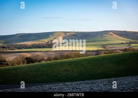 Firle Beacon viewed from Glynde near Lewes, East Sussex, UK Stock Photo