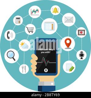 Concierge app ( personal voice assistant ) vector circle banner illustration Stock Vector