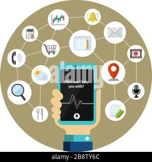 Concierge app ( personal voice assistant ) vector circle banner illustration Stock Vector
