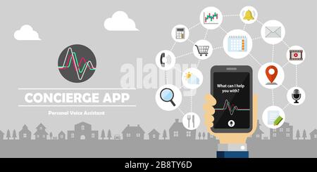 Concierge app ( personal voice assistant ) vector banner illustration Stock Vector