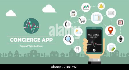 Concierge app ( personal voice assistant ) vector banner illustration Stock Vector