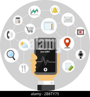 Concierge app ( personal voice assistant ) vector circle banner illustration Stock Vector