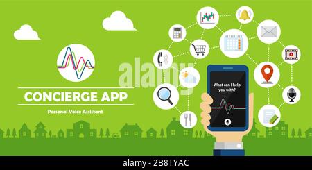 Concierge app ( personal voice assistant ) vector banner illustration Stock Vector