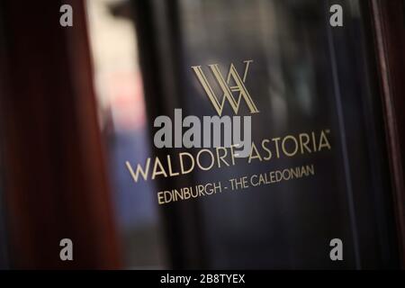 Waldorf Astoria Edinburgh Hotel Sign Stock Photo