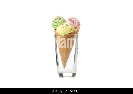 Ice cream in waffle isolated on white background Stock Photo