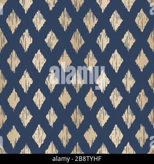 Hand-Drawn Gold Foil Ikat Diamonds Vector Seamless Pattern Stock Vector