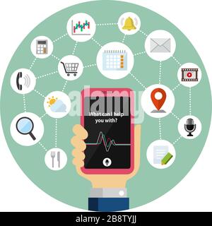 Concierge app ( personal voice assistant ) vector circle banner illustration Stock Vector