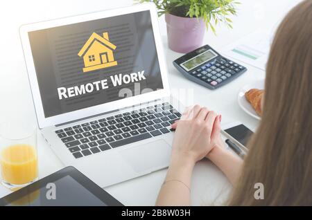 Person working at home. Home office or remotely working concept Stock Photo