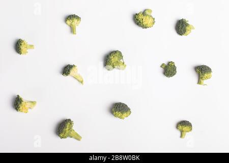 Fresh, green broccoli pieces isolated on white background, Stock Photo