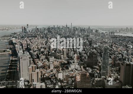Wide Aerial View Of Manhattan, New York Stock Photo