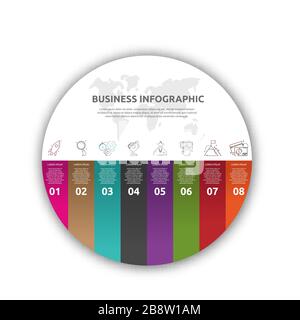 Vector circle infographics. Template with 8 options. Eight steps for diagrams, flowchart, timeline, education, web design, presentation Stock Vector