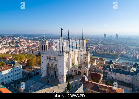 Lyon, Aerial view of Notre Dame de Fourviere Basilica Stock Photo