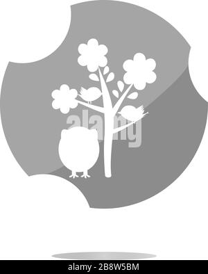 button with owl and tree, isolated on white Stock Photo