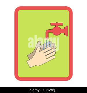 Hands under falling water out of tap. Man washes hands, hygiene. Vector illustration in flat style Stock Vector