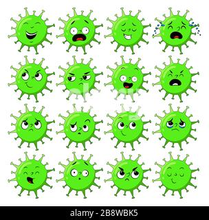 corona virus mascot collection with face expression. Coronavirus vector illustration with facial expression big set isolated on white background Stock Vector