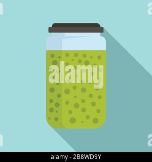 Peas sauce jar icon. Flat illustration of peas sauce jar vector icon for web design Stock Vector