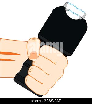 Taser in hand of the person on white background is insulated Stock Vector