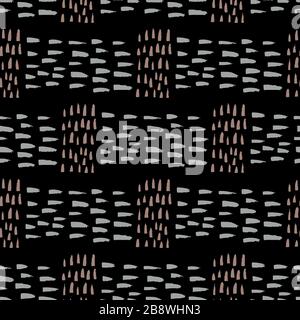 Vector wicker weave effect seamless pattern background. Abstract plaid basket effect backdrop. Repeat woven style gray black brown. design. Horizontal Stock Vector