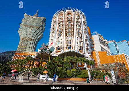 Main facade of the Hotel Lisboa. Macau, China. Stock Photo