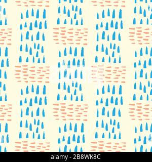Vector wicker weave seamless pattern background. Abstract plaid basket effect backdrop. Repeat woven stripe light blue orange design. All over cloth Stock Vector