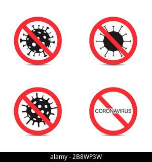 Coronavirus Icons with Red Prohibit Signs Stock Vector