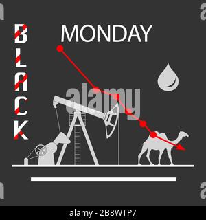 Vector illustration Oil industry. Falling prices. Economic crisis. Schedule drop in demand. Market. Trading on the exchange Increased production Equip Stock Vector
