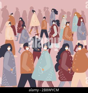 crowd of masked men, protection from coronavirus Stock Vector