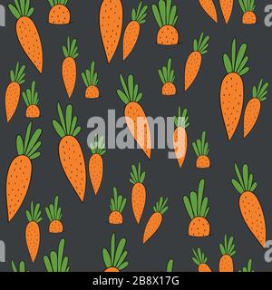 cartoon orange cute carrot lots of small, seamless vector pattern on gray background. Stock Vector