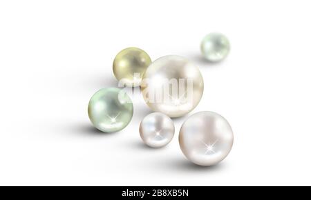 a beautiful group of colour pearls of different sizes  on white - Different colour pearls isolated on white background Stock Photo