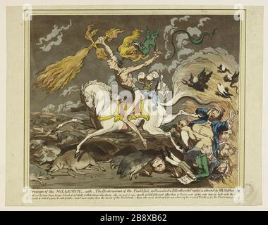 PRESAGES OF THE MILLENNIUM James Gillray (1757-1815). "Presages of the millennium". Eau-forte couleur. Paris, musée Carnavalet. Stock Photo