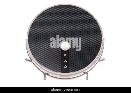 black robot vacuum cleaner on white Stock Photo