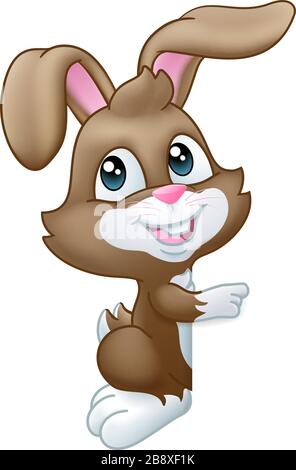 Easter Bunny Rabbit Peeking Pointing Sign Cartoon Stock Vector