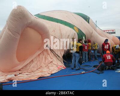 This Is A Picture Of The Training For The Inflation Crew Of The Macy S Thanksgiving Day Parade It Currently Is Done In The Parking Lot Of Giants Stadium A Few Weeks Before