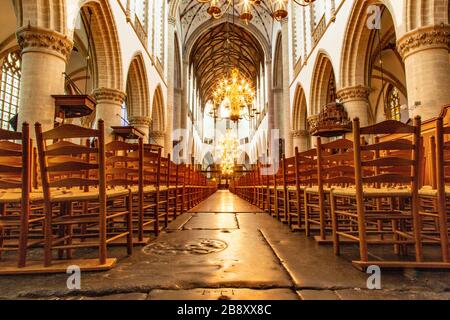 The great church (Grote Kerk) in the city of Haarlem has dominated the city skyline for centuries. It is built in the Gothic style. Stock Photo