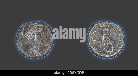 Coin Portraying Emperor Antoninus Pius, AD 138/161, Roman, minted in Alexandria, Egypt, Egypt, Billon, Diam. 2.3 cm, 12.86 g, Reimagined by Gibon, design of warm cheerful glowing of brightness and light rays radiance. Classic art reinvented with a modern twist. Photography inspired by futurism, embracing dynamic energy of modern technology, movement, speed and revolutionize culture. Stock Photo