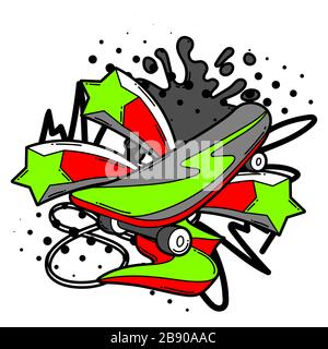 Illustration with cartoon skateboard. Stock Vector