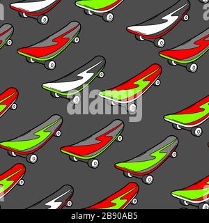 Seamless pattern with cartoon skateboard. Stock Vector