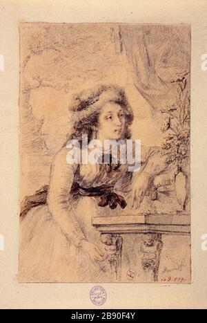 Portrait of girl Dominique Vivant-Denon (1747-1825). Portrait de jeune fille, 1747-1826. Plume et crayon rehaussé sur papier crème épais. Paris, musée Carnavalet. Stock Photo