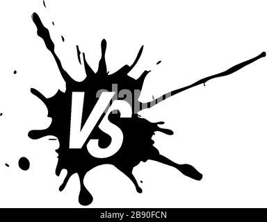 VS letters at the ink blot background isolated on white. Vector illustration. Battle design element. Stock Vector