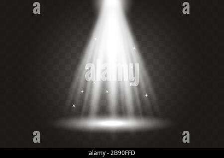 Rays of light from above. Light from a lamp on the stage. Spotlights vector effect. Spotlights lighting design template, empty scene. Stock Vector