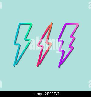 The lightning symbol set. Filled line style, modern gradient buttons with shadows. Different shapes. Vector illustration. Stock Vector